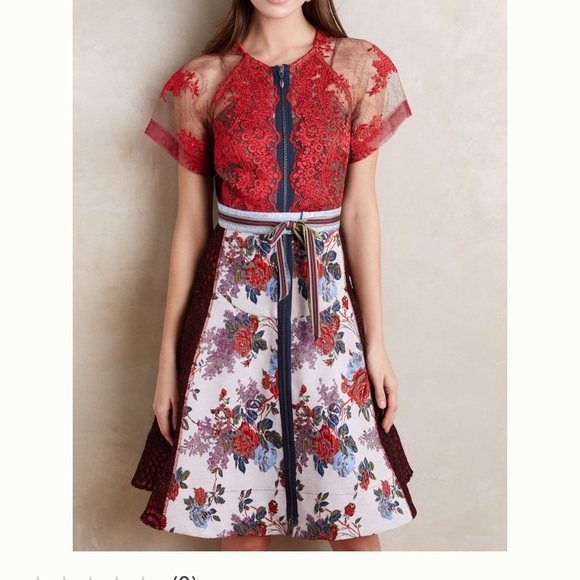 Anthro Byron Lars Winter Rose Lace Dress sz 00 - Picture 2 of 8